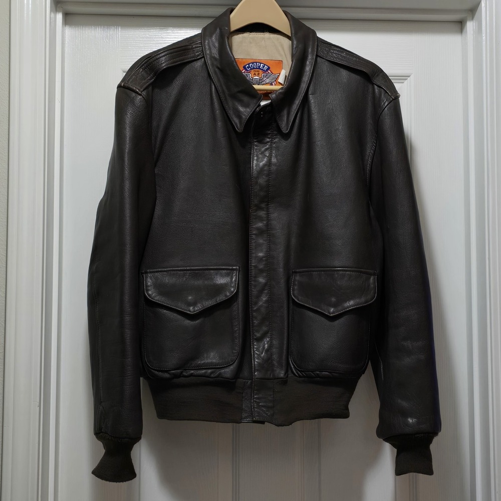 VTG Cooper A-2 100% Goatskin Leather USAF Brown Bomber‎ Flight Jacket Men's 44 R